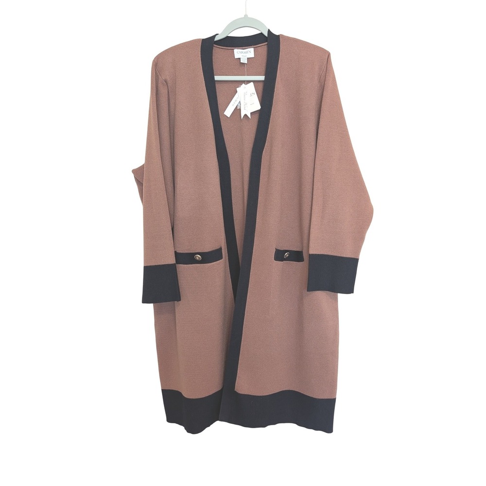 Sophisticated elegant Brown Black Colorblock Longline Cardigan Duster 3X NWT